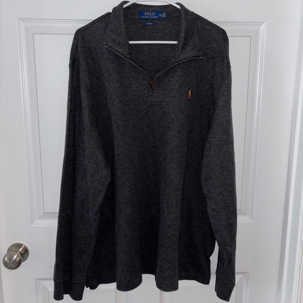 Polo Ralph Lauren Men XL Quarter 1/4 Zip Estate Rib Gray Pullover Sweater